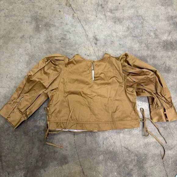 Danielle Bernstein Women Bishop puff Sleeve Top, Beige Dot - Picture 8 of 8